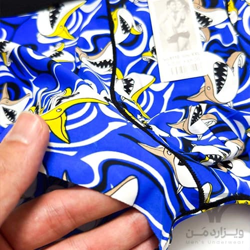 شورت مردانه لیزری یخی پادار کوتاه برند Jiandaier اورجینال وارداتی طرح کوسه آبی — تصویر ۴