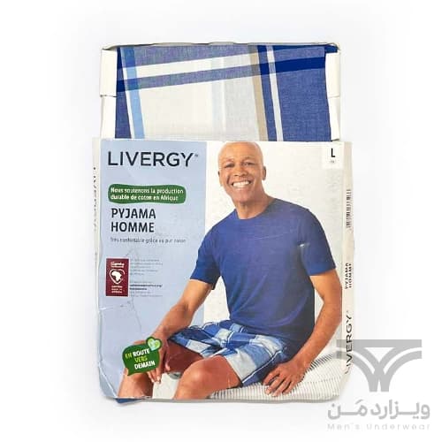 ست مردانه تیشرت و شلوارک راحتی اورجینال لیورجی Livergy آلمان وارداتی طرح چهارخونه آبی — تصویر ۲