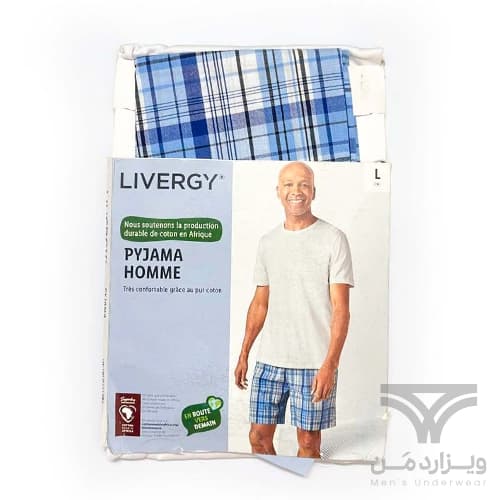 ست مردانه تیشرت و شلوارک راحتی اورجینال لیورجی Livergy آلمان وارداتی طرح چهارخونه آبی سفید — تصویر ۲