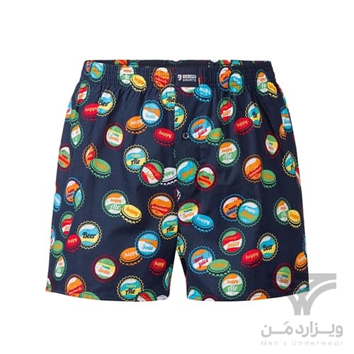شورت مردانه پادار کلاسیک دکمه دار کش لیفه ای برند هپی شورتس Happy Shorts اورجینال وارداتی آلمان طرح تشتک نوشابه