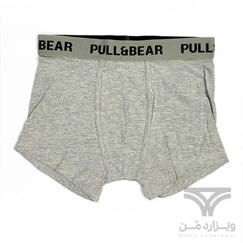 پک 2 تایی شورت مردانه باکسر بریف (پادار) اورجینال وارداتی پول اند بیر Pull&Bear مشکی و طوسی black and gray boxers with a logo waistband — تصویر ۳