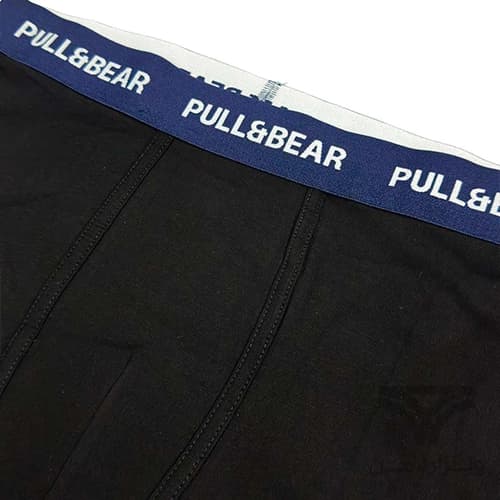 شورت مردانه باکسر بریف (پادار) اورجینال وارداتی پول اند بیر Pull&Bear مشکی کش سرمه ای black boxers with a logo waistband — تصویر ۲