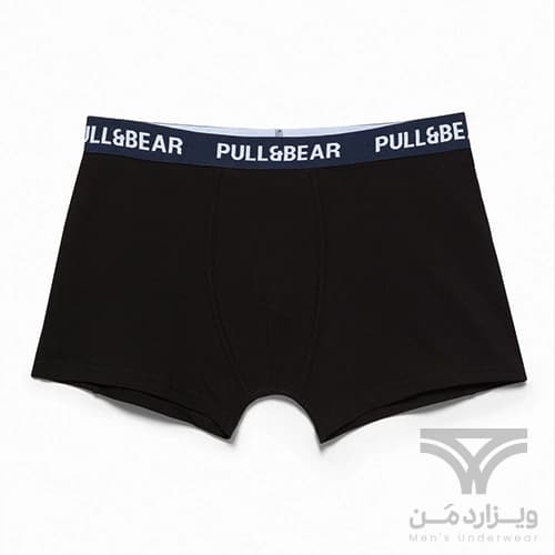 شورت مردانه باکسر بریف (پادار) اورجینال وارداتی پول اند بیر Pull&Bear مشکی کش سرمه ای black boxers with a logo waistband