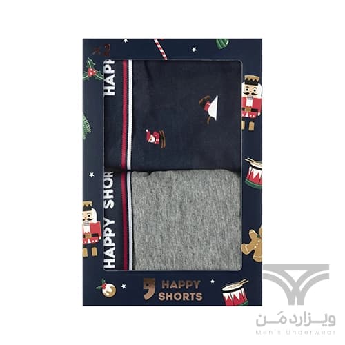 پک 2 تایی شورت مردانه پادار اورجینال هپی شورتس Happy Shorts آلمان وارداتی طرح گوزن و کاج کریسمس — تصویر ۲