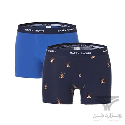 پک 2 تایی شورت مردانه پادار اورجینال هپی شورتس Happy Shorts آلمان وارداتی طرح گوزن کریسمس