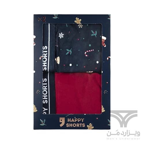 پک 2 تایی شورت مردانه پادار اورجینال هپی شورتس Happy Shorts آلمان وارداتی طرح آبنبات عصایی (Candy Cane) و جوراب کریسمس — تصویر ۲