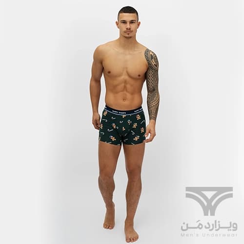 پک 2 تایی شورت مردانه پادار اورجینال هپی شورتس Happy Shorts آلمان وارداتی طرح آبنبات عصایی (Candy Cane) کریسمس — تصویر ۳