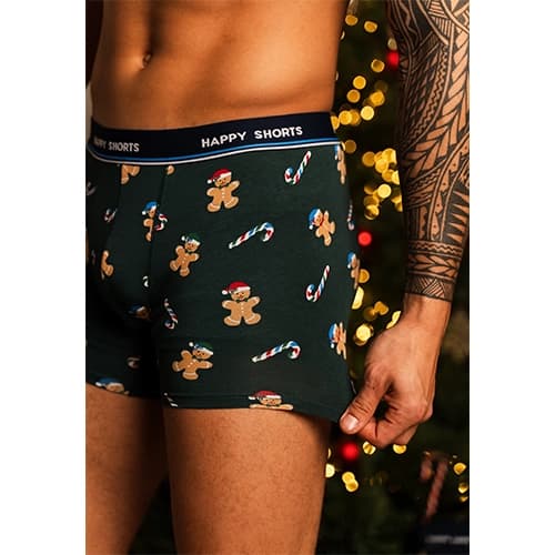 پک 2 تایی شورت مردانه پادار اورجینال هپی شورتس Happy Shorts آلمان وارداتی طرح آبنبات عصایی (Candy Cane) کریسمس — تصویر ۷