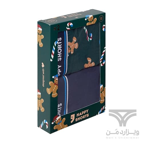 پک 2 تایی شورت مردانه پادار اورجینال هپی شورتس Happy Shorts آلمان وارداتی طرح آبنبات عصایی (Candy Cane) کریسمس — تصویر ۲