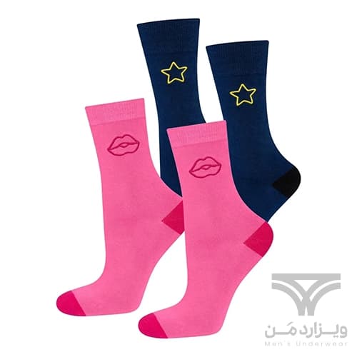 پک 2 تایی جوراب کاپلی مردانه و زنانه اورجینال وارداتی آلمان برند SOXO طرح ولنتاین ستاره و لب فری سایز — تصویر ۲