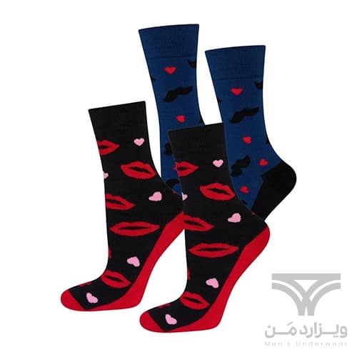 پک 2 تایی جوراب کاپلی مردانه و زنانه اورجینال وارداتی آلمان برند SOXO طرح ولنتاین قلب و سبیل و لب فری سایز — تصویر ۲