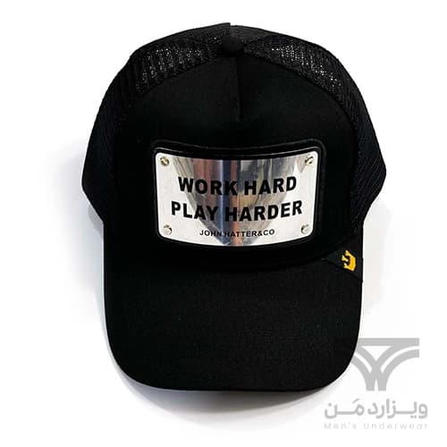 کلاه کپ (لبه دار) جان هتر John Hatter & CO مدل Work Hard Play Harder مشکی پشت توری — تصویر ۳
