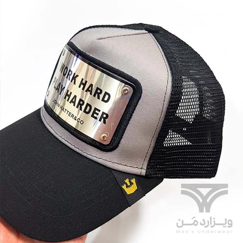 کلاه کپ (لبه دار) جان هتر John Hatter & CO مدل Work Hard Play Harder مشکی طوسی پشت توری — تصویر ۴