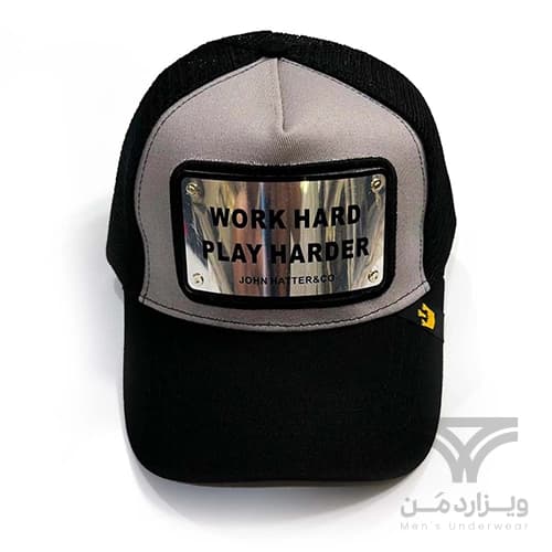 کلاه کپ (لبه دار) جان هتر John Hatter & CO مدل Work Hard Play Harder مشکی طوسی پشت توری — تصویر ۲