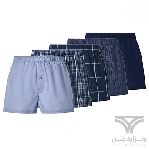 پک 5 تایی شورت مردانه پادار باکسر دکمه دار اورجینال لیورجی Livergy آلمان وارداتی طیف چهارخونه تیره