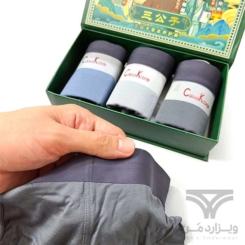 پک 3 تایی شورت رویال مردانه پادار (باکسر بریف) اورجینال وارداتی برند Caiouo Kcbnte هارد باکس مگنتی — تصویر ۲