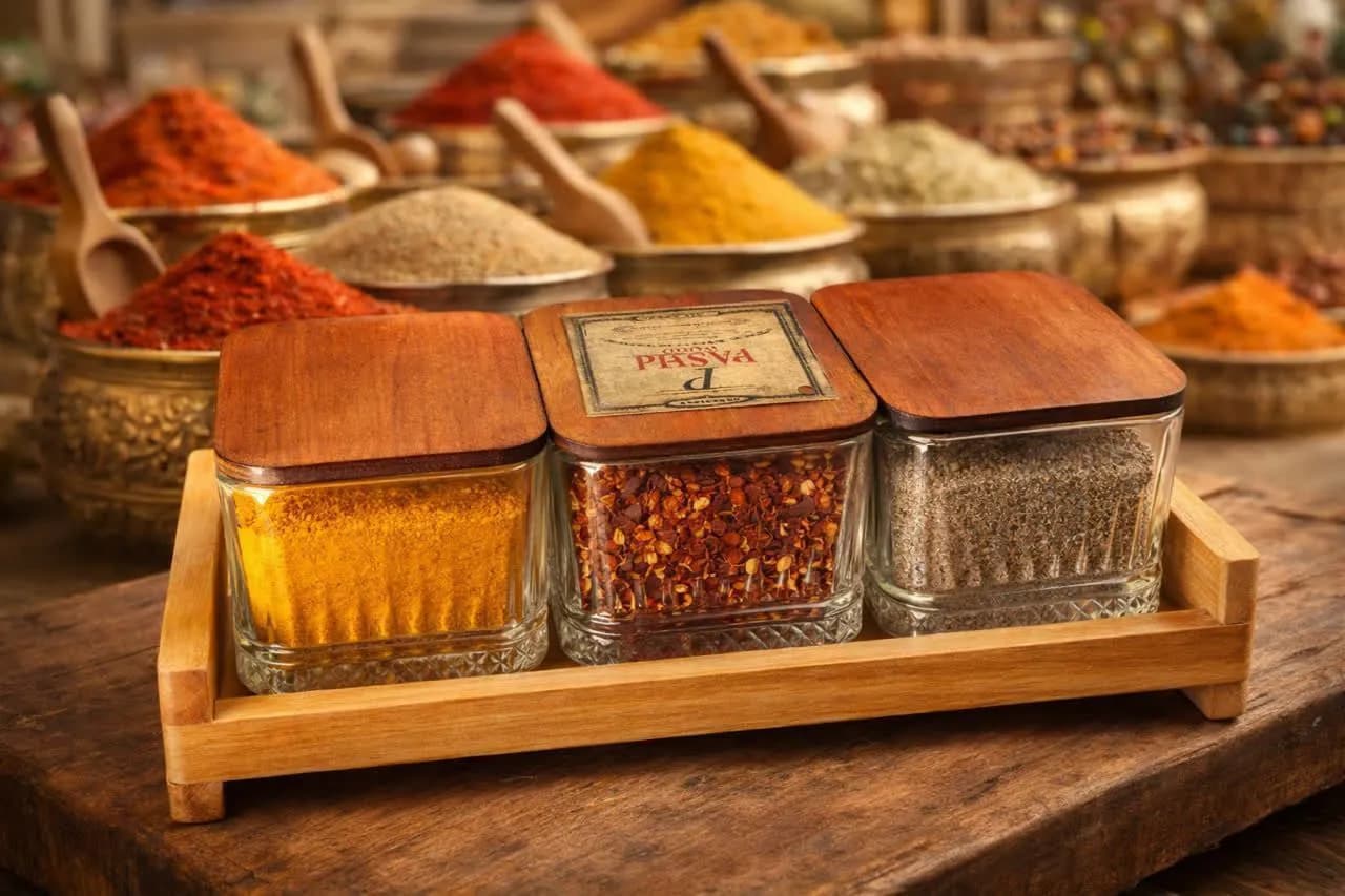 استند جا ادویه 3 عددی درب دار بلور