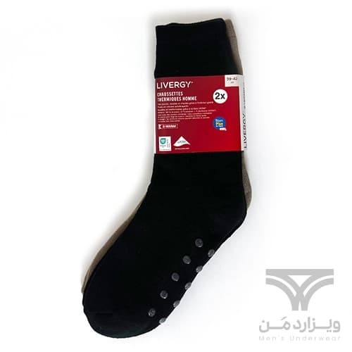 پک 2 تایی جوراب مردانه زمستانی داخل کرک ترمو لیورجی Livergy men’s Thermal Socks اورجینال آلمان مشکی کرم دارای استوک ژله ای — تصویر ۳