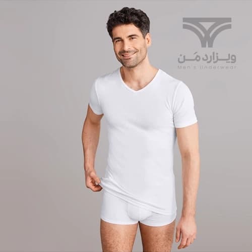 پک 2 تایی زیرپوش نیم آستین اورجینال لیورجی (Esmara Men) Livergy آلمان وارداتی یقه هفت سفید — تصویر ۲