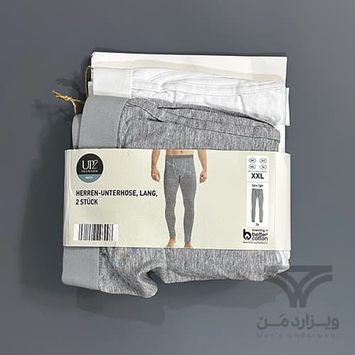 پک 2 تایی لگینگ مردانه کش پهن جذب UP2FASHION آلمان فلای دار فاق جادار سفید طوسی Extra Tight — تصویر ۲