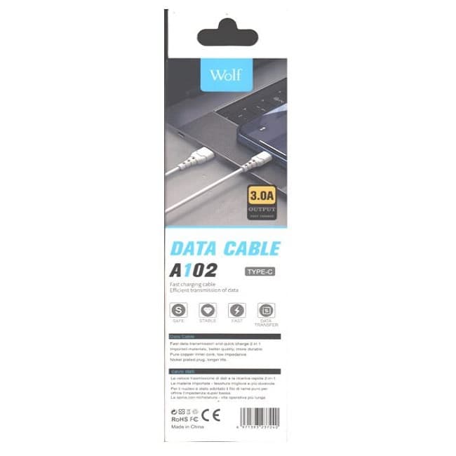 کابل تبدیل USB به USB-C ولف مدل A102 طول 1 متر — تصویر ۳