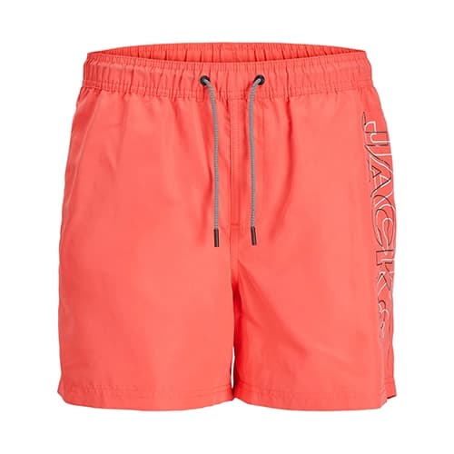 شلوارک سونایی و مایو مردانه اورجینال وارداتی برند Jack & Jones جک اند جونز آستردار صورتی گلبه ای Fiji Double Logo Swimshort Men