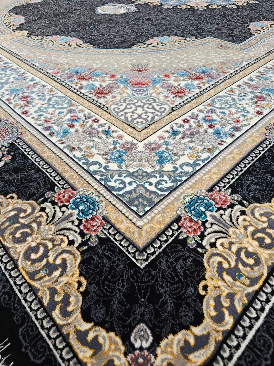 فرش ۷۰۰ شانه نقشه طاق بوستان زمینه سرمه ای – پلی استر — تصویر ۲
