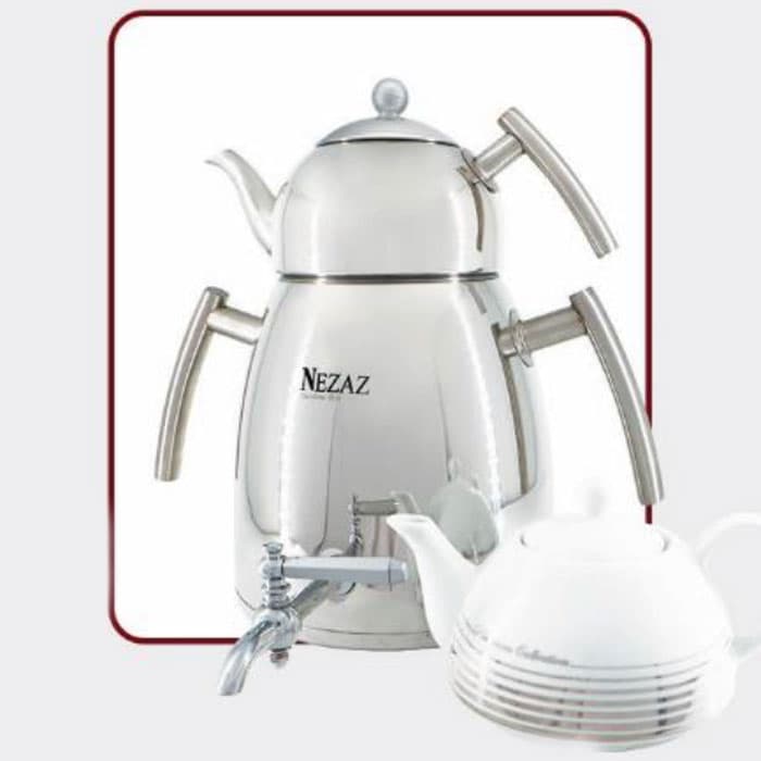 کتری و قوری 6 لیتر نزاز NEZAZ هرمی تمام استیل براق کد 4022