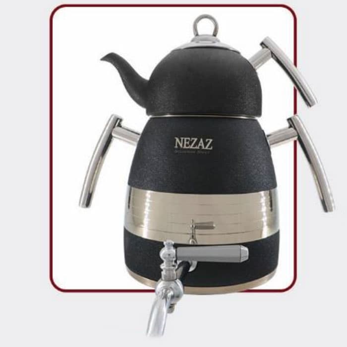 کتری و قوری 6 لیتر نزاز NEZAZ هرمی مشکی استیل با قوری استیل کد 4015