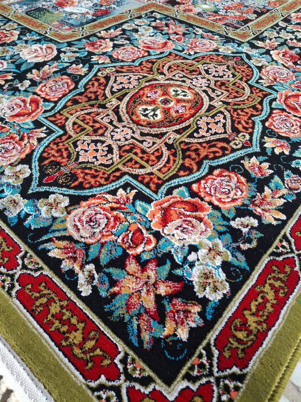فرش ۷۰۰ شانه نقشه باغ ارم زمینه سبز – پلی استر — تصویر ۲