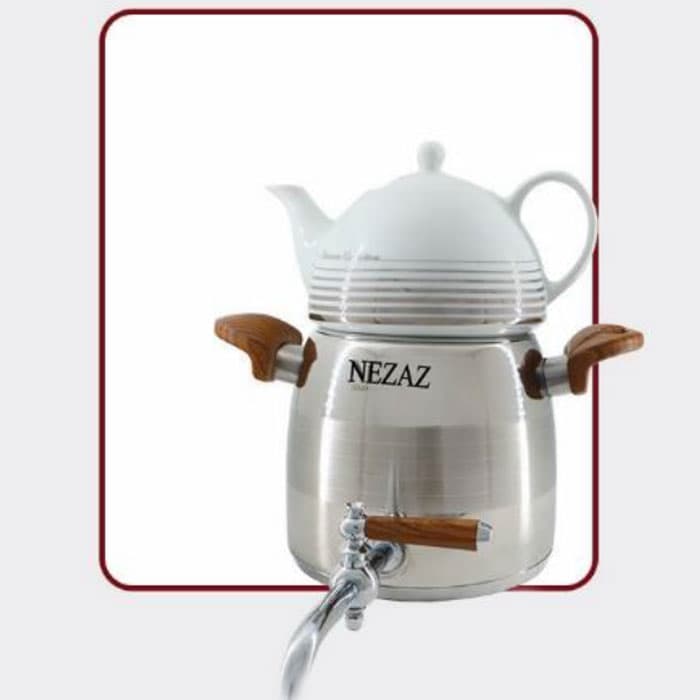 کتری و قوری هرمی 3 لیتر نزاز NEZAZ استیل دسته چوب کد 2804
