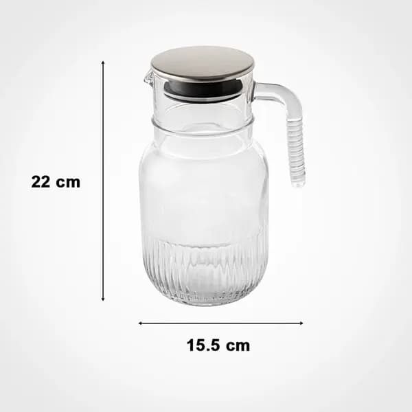 پارچ شیشه ای شیاردار 1.5 لیتر درب استیل کد 2375 — تصویر ۲
