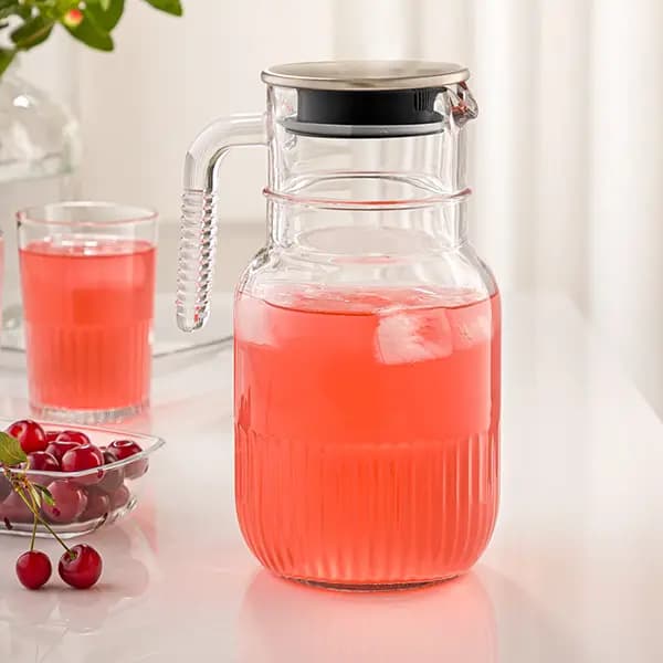 پارچ شیشه ای شیاردار 1.5 لیتر درب استیل کد 2375
