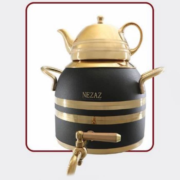 کتری و قوری 5 لیتر نزاز NEZAZ طرح ترک مشکی طلایی دو خط کد 2604