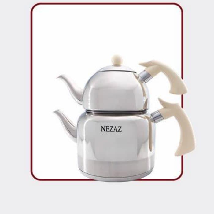 کتری و قوری 2/5 لیتر نزاز NEZAZ قوری استیل ست با کالیت استیل کرم کد 2410