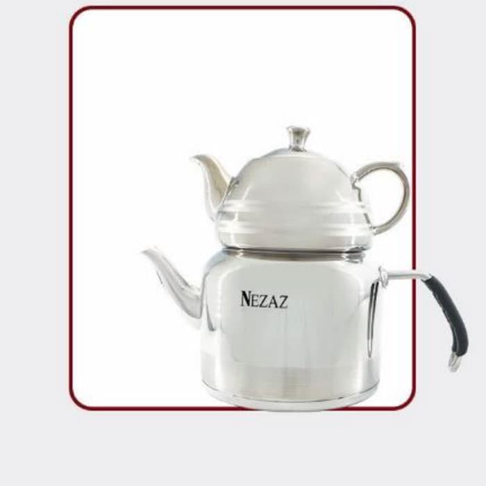کتری و قوری 2/5 لیتر نزاز NEZAZ لوله دار دسته استیل قوری کروم کد 2404