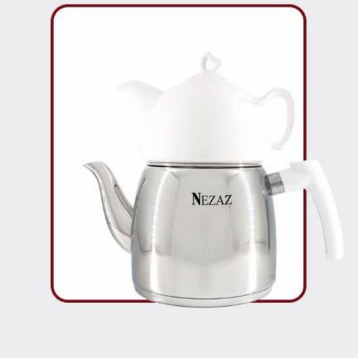کتری و قوری 3 لیتر نزاز NEZAZ هرمی لوله دار استیل سفید کد 2403