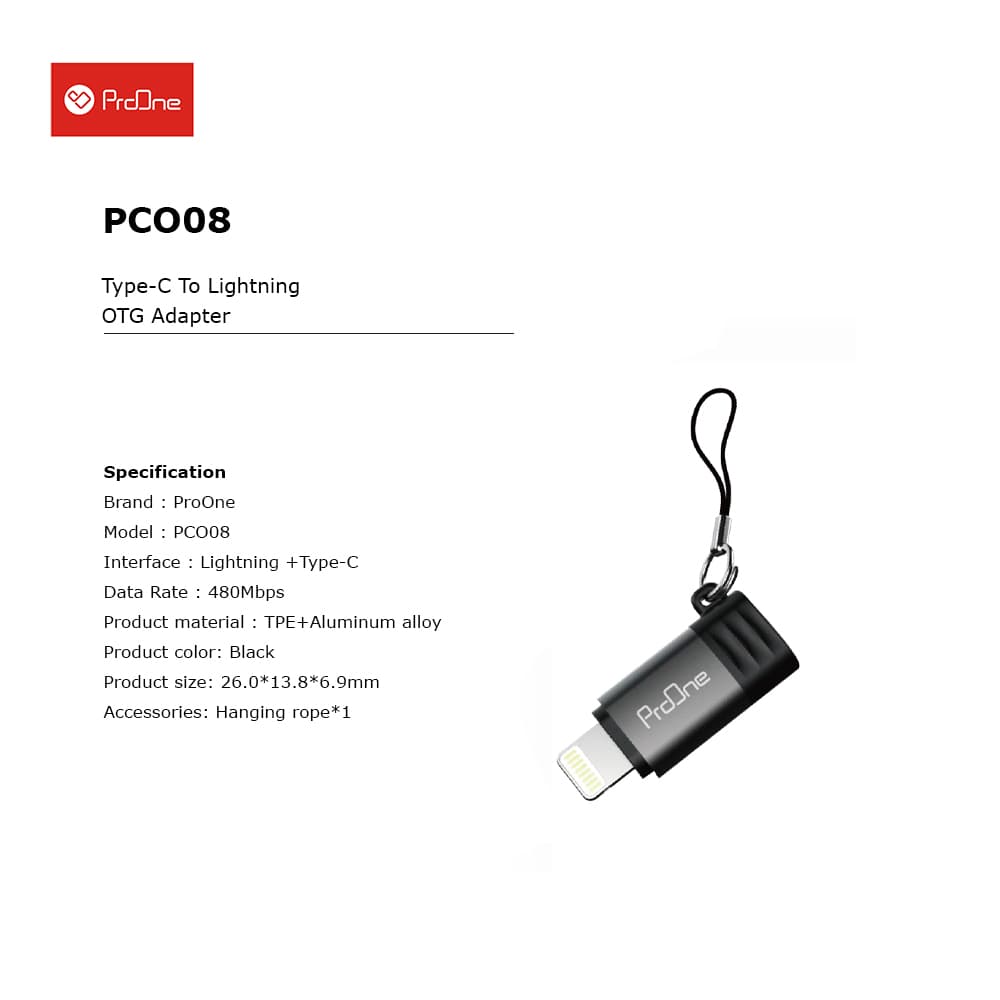 مبدل USB-C به لایتنینگ پرووان مدل PCO 08 — تصویر ۵