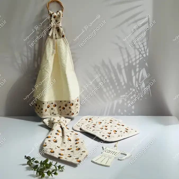 حوله آشپزخانه کتان طرح زنبور رزین تاژ — تصویر ۷