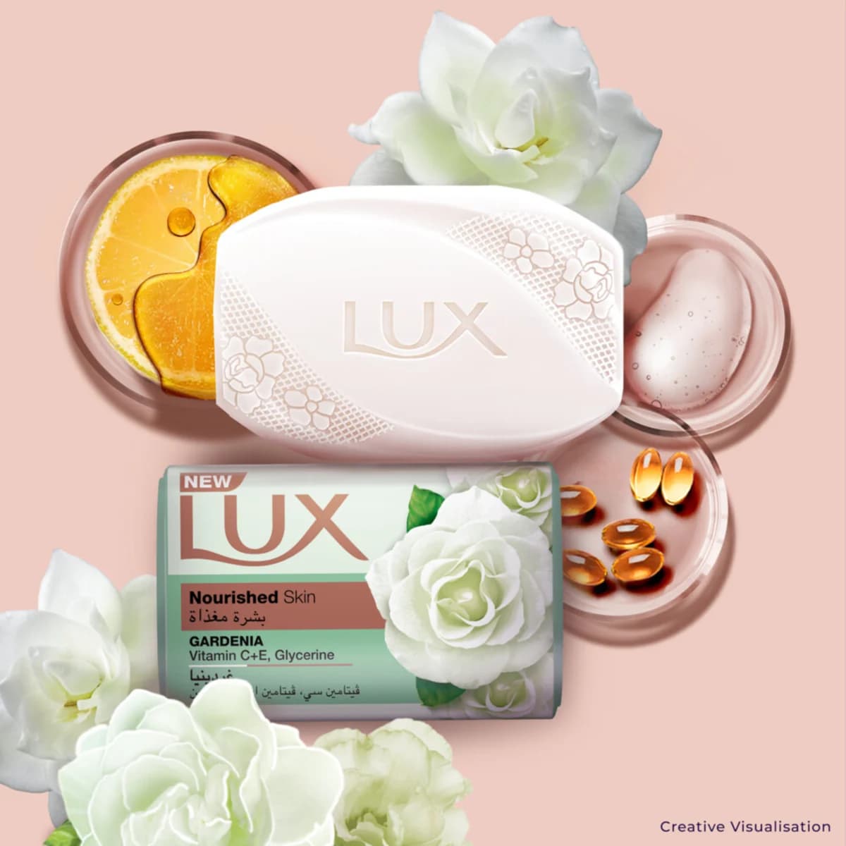 صابون لوکس 170 گرم مدل Nourished Skin رایحه شکوفه گاردنیا و روغن اساسی Lux soap Gardenia