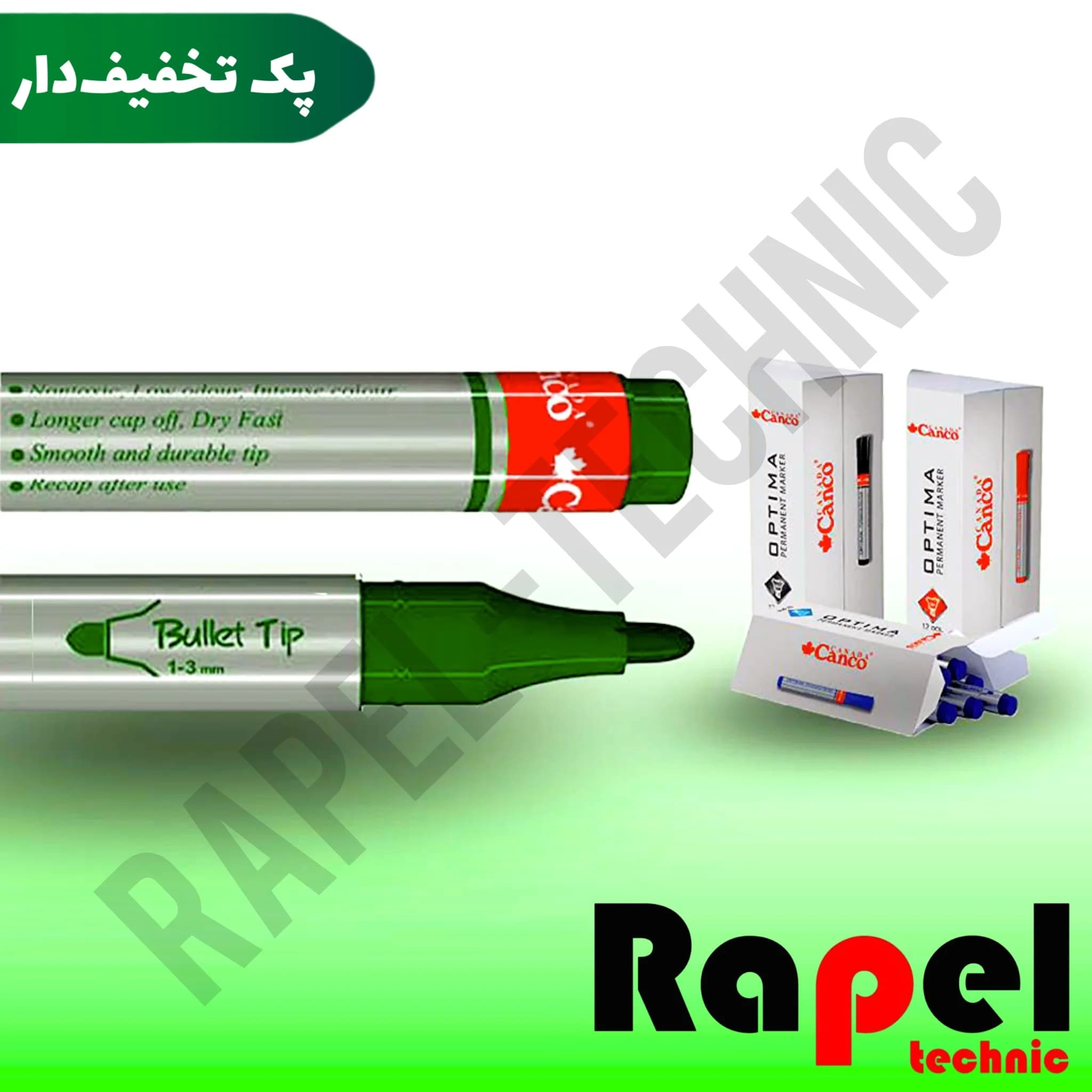 ماژیک سبز پرمننت کنکو (canco) | (Permanent) نوک گرد (پک 10 عددی)