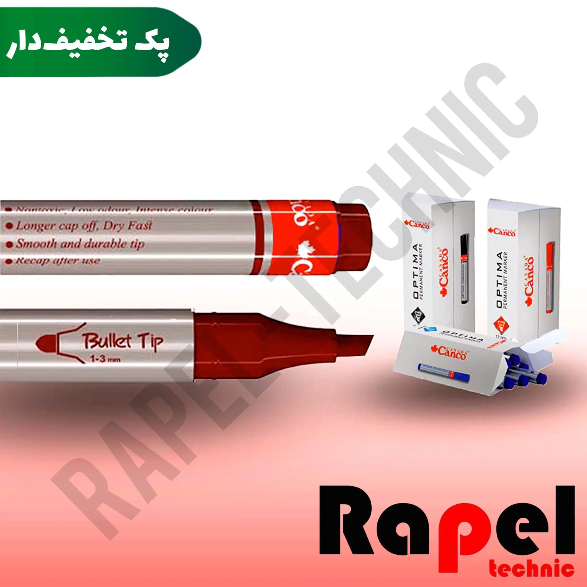 ماژیک قرمز پرمننت کنکو (canco) | (Permanent) نوک تخت (پک 10 عددی)