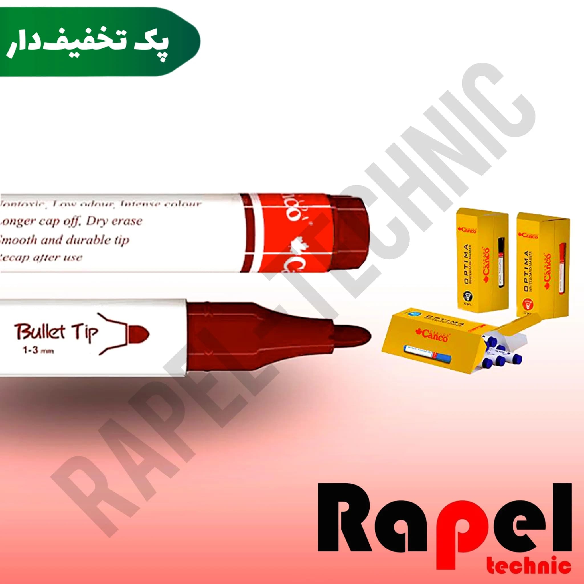 ماژیک وایت برد قرمز اوپتیما کنکو (canco) | مدل (OPTIMA) نوک گرد (پک 10 عددی)