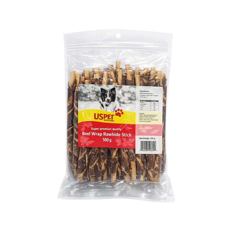 تشویقی سگ یو اس پت مدل Beef Wrap Rawhide با طعم گوشت گاو و وزن 500 گرم