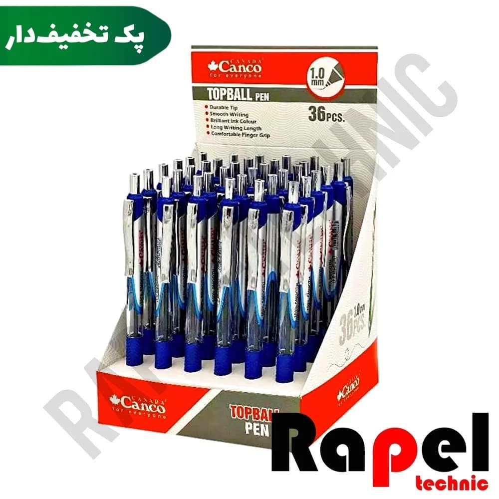 خودکار تاپ بال 36 عددی کنکو (Canco) | آبی 26 , مشکی 5 , قرمز 4 , سبز یک عدد