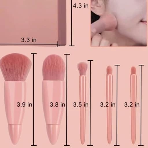 ست براش 5 عددی فانتزی کیوت پاستیلی برای فید پودر فیکس رژلب رژگونه مینی مسافرتی کوچک — تصویر ۴
