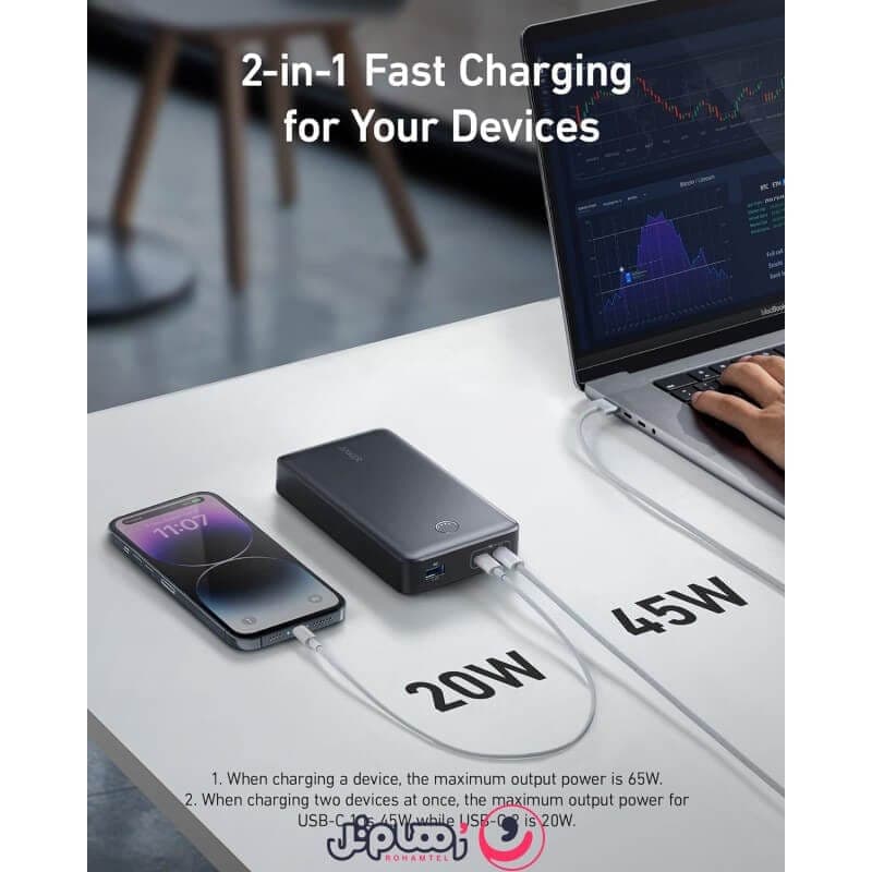 پاوربانک انکر مدل Anker 537 Power Bank A1379 ظرفیت 24,۰۰۰ میلی آمپر و توان 65 وات — تصویر ۴