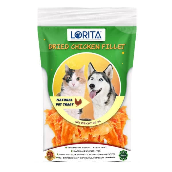 تشویقی سگ و گربه لوریتا مدل DRIED CHICKEN FILLET وزن 60 گرم