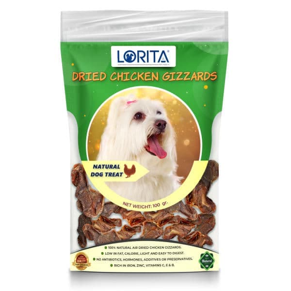 تشویقی سگ لوریتا مدل DRIED CHICKEN GIZZARDS وزن 100 گرم