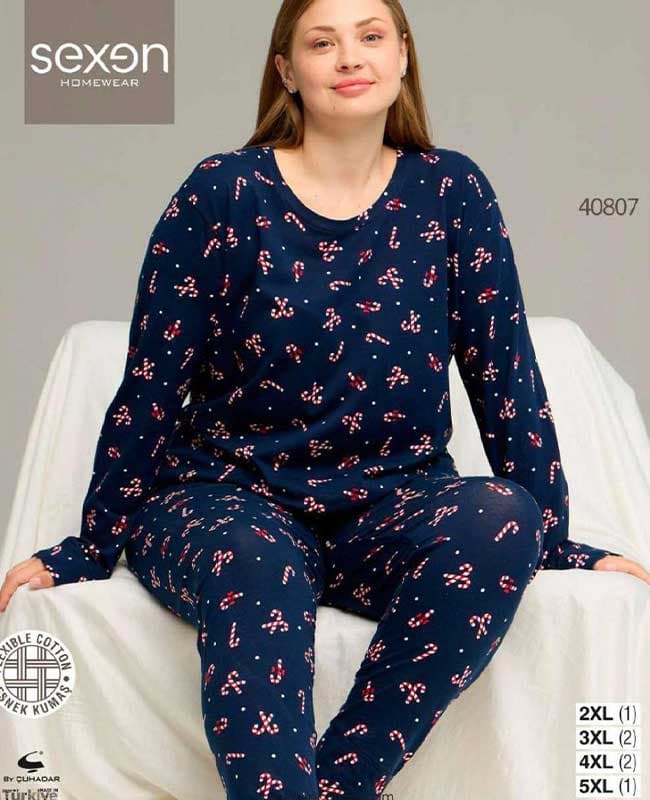 بلوز و شلوار سایز بزرگ نخ پنبه سکسن کد40807 — تصویر ۵